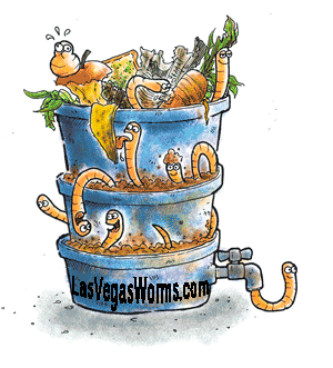 Red wiggler worms in a tiered composting bin.