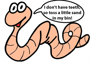 Red Wigglers don't have teeth, so be sure to put a bit of sand in the bin.